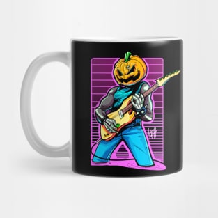 Skeletal Serenade: Jack-o'-Lantern Strumming in Blues Mug